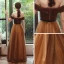 Chic / Beautiful Brown Evening Dresses  2020 A-Line / Princess Off-The-Shoulder Short Sleeve Beading Glitter Polyester Rhinestone Sash Floor-Length / Long Backless Formal Dresses