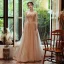 Élégant Champagne Robe De Soirée 2020 Princesse Bretelles Spaghetti Sans Manches Perlage Glitter Tulle Train De Balayage Volants Dos Nu Robe De Ceremonie