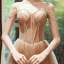Élégant Champagne Robe De Soirée 2020 Princesse Bretelles Spaghetti Sans Manches Perlage Glitter Tulle Train De Balayage Volants Dos Nu Robe De Ceremonie