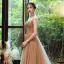 Élégant Champagne Robe De Soirée 2020 Princesse Bretelles Spaghetti Sans Manches Perlage Glitter Tulle Train De Balayage Volants Dos Nu Robe De Ceremonie