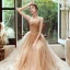 Élégant Champagne Robe De Soirée 2020 Princesse Bretelles Spaghetti Sans Manches Perlage Glitter Tulle Train De Balayage Volants Dos Nu Robe De Ceremonie