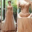 Élégant Champagne Robe De Soirée 2020 Princesse Bretelles Spaghetti Sans Manches Perlage Glitter Tulle Train De Balayage Volants Dos Nu Robe De Ceremonie