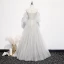 Victorian Style Silver White See-through Prom Dresses 2020 Princess Scoop Neck Puffy 3/4 Sleeve Appliques Lace Beading Floor-Length / Long Ruffle