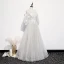 Victorian Style Silver White See-through Prom Dresses 2020 Princess Scoop Neck Puffy 3/4 Sleeve Appliques Lace Beading Floor-Length / Long Ruffle