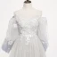 Victorian Style Silver White See-through Prom Dresses 2020 Princess Scoop Neck Puffy 3/4 Sleeve Appliques Lace Beading Floor-Length / Long Ruffle