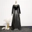 Fashion Black Suede Satin Evening Dresses  2020 A-Line / Princess See-through Deep V-Neck Long Sleeve Sash Floor-Length / Long Backless Formal Dresses