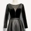 Fashion Black Suede Satin Evening Dresses  2020 A-Line / Princess See-through Deep V-Neck Long Sleeve Sash Floor-Length / Long Backless Formal Dresses