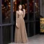 Elegant Brown Evening Dresses  2020 A-Line / Princess V-Neck See-through Long Sleeve Glitter Tulle Floor-Length / Long Formal Dresses
