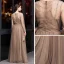 Elegant Brown Evening Dresses  2020 A-Line / Princess V-Neck See-through Long Sleeve Glitter Tulle Floor-Length / Long Formal Dresses