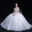 Classic See-through White Outdoor / Garden Wedding Dresses 2020 Ball Gown High Neck Sleeveless Backless Bow Beading Floor-Length / Long Ruffle