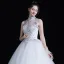 Classic See-through White Outdoor / Garden Wedding Dresses 2020 Ball Gown High Neck Sleeveless Backless Bow Beading Floor-Length / Long Ruffle