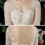 Schöne Champagner Plus Größe Brautkleider / Hochzeitskleider 2020 Ballkleid V-Ausschnitt Lange Ärmel Rückenfreies Applikationen Spitze Perlenstickerei Kathedrale Schleppe Rüschen