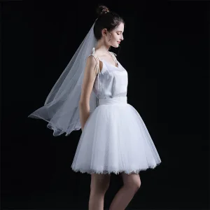 2 Piece Affordable White Summer Short Wedding Dresses 2020 Ball Gown Spaghetti Straps Sleeveless Backless Ruffle