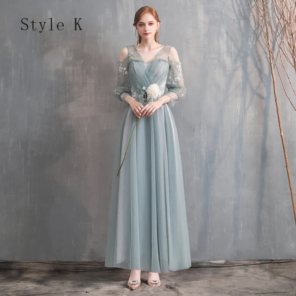 Affordable Green Bridesmaid Dresses 2020 A-Line / Princess Off-The-Shoulder Bell sleeves Appliques Lace Tea-length Ruffle Backless Wedding Party