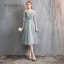 Affordable Green Bridesmaid Dresses 2020 A-Line / Princess Off-The-Shoulder Bell sleeves Appliques Lace Tea-length Ruffle Backless Wedding Party Dresses