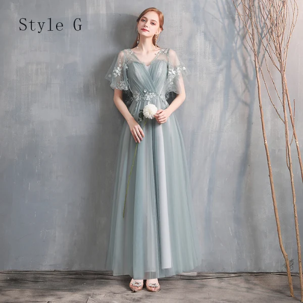 Affordable Green Bridesmaid Dresses 2020 A-Line / Princess Off-The-Shoulder Bell sleeves Appliques Lace Tea-length Ruffle Backless Wedding Party Dresses