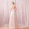 Affordable White Butterfly Appliques Lace Outdoor / Garden Wedding Dresses 2020 A-Line / Princess See-through Square Neckline Sleeveless Backless Floor-Length / Long Ruffle