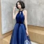 Affordable Royal Blue Evening Dresses  2020 A-Line / Princess Scoop Neck Sleeveless Sash Glitter Tulle Beading Floor-Length / Long Backless Formal Dresses