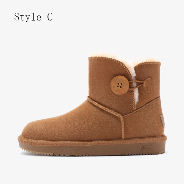 Proste / Simple Bordowe Snow Boots 2020 Wodoodporne Skórzany Guziki Przypadkowy Zima Płaskie Botki Okrągłe Toe Buty Damskie