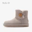 Proste / Simple Bordowe Snow Boots 2020 Wodoodporne Skórzany Guziki Przypadkowy Zima Płaskie Botki Okrągłe Toe Buty Damskie