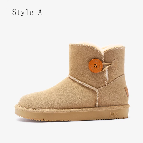 Proste / Simple Bordowe Snow Boots 2020 Wodoodporne Skórzany Guziki Przypadkowy Zima Płaskie Botki Okrągłe Toe Buty Damskie