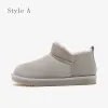 Modest / Simple Grey Snow Boots 2020 Leather Ankle Winter Flat Round Toe Womens Boots
