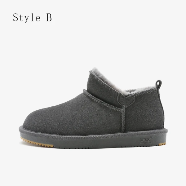 Enkla Grå Snow Boots 2020 Läder Stövletter Vinter Platt Pande Zote Toe Stövlar Dam