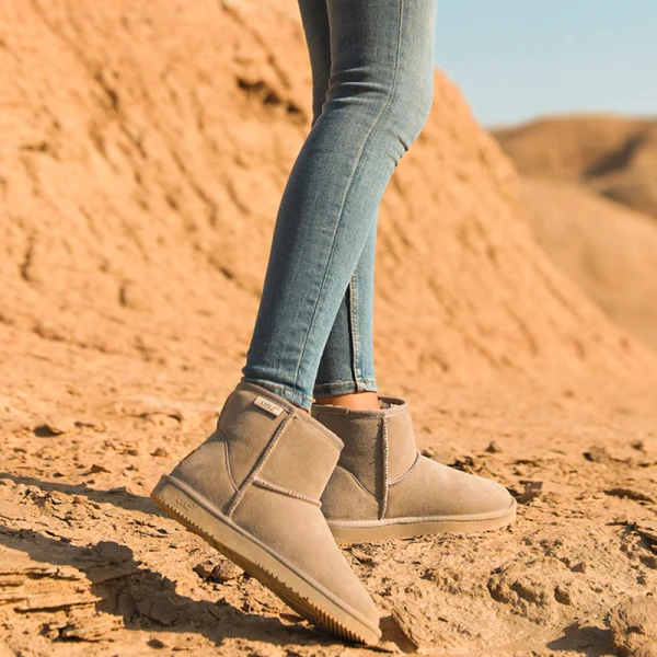 Proste / Simple Przypadkowy Khaki Snow Boots 2020 Skórzany Botki Zima Płaskie Okrągłe Toe Buty Damskie