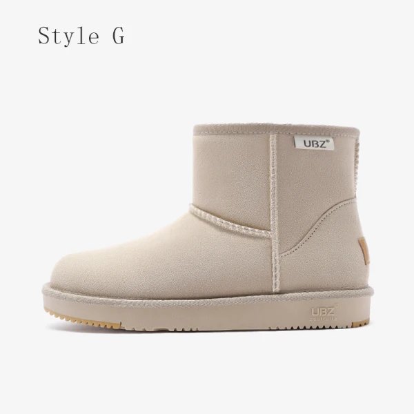 Proste / Simple Przypadkowy Khaki Snow Boots 2020 Skórzany Botki Zima Płaskie Okrągłe Toe Buty Damskie