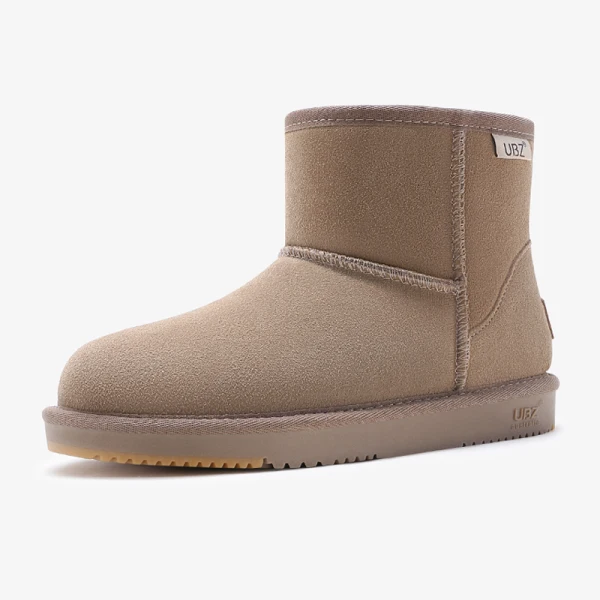 Proste / Simple Przypadkowy Khaki Snow Boots 2020 Skórzany Botki Zima Płaskie Okrągłe Toe Buty Damskie