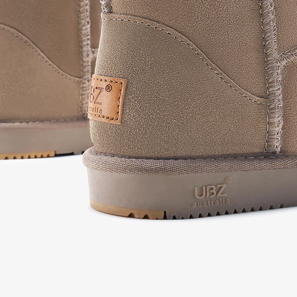 Proste / Simple Przypadkowy Khaki Snow Boots 2020 Skórzany Botki Zima Płaskie Okrągłe Toe Buty Damskie