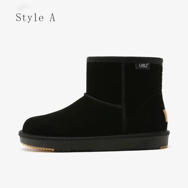 Proste / Simple Przypadkowy Khaki Snow Boots 2020 Skórzany Botki Zima Płaskie Okrągłe Toe Buty Damskie