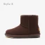 Enkla Casual Kaki Snow Boots 2020 Vattentäta Läder Stövletter Vinter Platt Pande Zote Toe Stövlar Dam