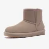 Modest / Simple Casual Khaki Snow Boots 2020 Waterproof Leather Ankle Winter Flat Round Toe Womens Boots