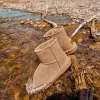 Modest / Simple Casual Khaki Snow Boots 2020 Waterproof Leather Ankle Winter Flat Round Toe Womens Boots