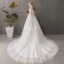 Modest / Simple Affordable Ivory Wedding Dresses 2019 A-Line / Princess Off-The-Shoulder Short Sleeve Backless Appliques Lace Chapel Train Ruffle