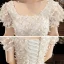 Style Victorien Champagne Grande Taille Robe De Mariée 2020 Robe Boule Encolure Carrée Gonflée Manches Courtes Dos Nu Appliques En Dentelle Perlage Chapel Train Volants