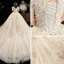 Style Victorien Champagne Grande Taille Robe De Mariée 2020 Robe Boule Encolure Carrée Gonflée Manches Courtes Dos Nu Appliques En Dentelle Perlage Chapel Train Volants
