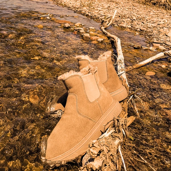 Proste / Simple Khaki Snow Boots 2020 Wodoodporne Skórzany Botki Zima Płaskie Okrągłe Toe Buty Damskie