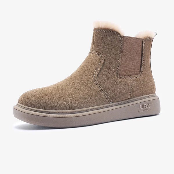 Proste / Simple Khaki Snow Boots 2020 Wodoodporne Skórzany Botki Zima Płaskie Okrągłe Toe Buty Damskie