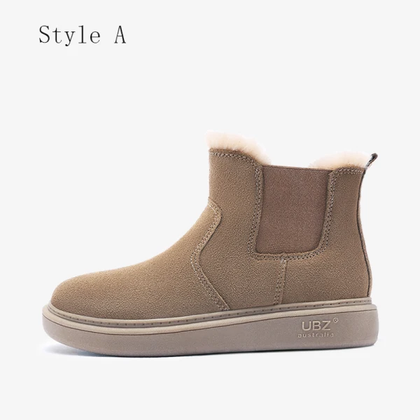 Proste / Simple Khaki Snow Boots 2020 Wodoodporne Skórzany Botki Zima Płaskie Okrągłe Toe Buty Damskie