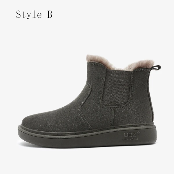 Proste / Simple Khaki Snow Boots 2020 Wodoodporne Skórzany Botki Zima Płaskie Okrągłe Toe Buty Damskie