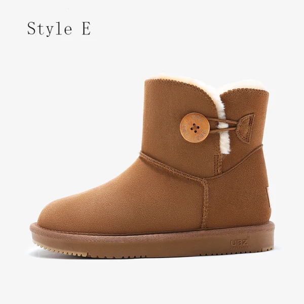Mode Marrons Bottes De Neige 2020 Boutons Cuir Bottines Hiver Plate À Bout Rond Bottes Femme