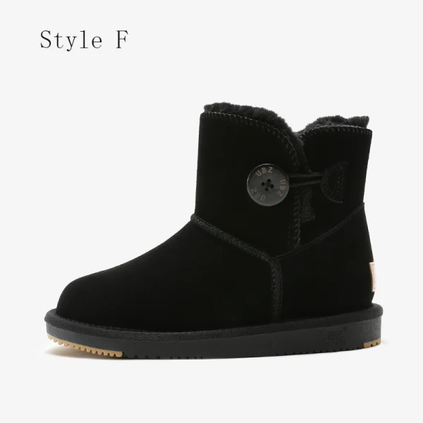 Mode Marrons Bottes De Neige 2020 Boutons Cuir Bottines Hiver Plate À Bout Rond Bottes Femme