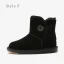 Mode Marrons Bottes De Neige 2020 Boutons Cuir Bottines Hiver Plate À Bout Rond Bottes Femme