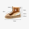 Fashion Maroon Snow Boots 2020 Buttons Leather Ankle Winter Flat Round Toe Womens Boots