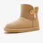 Mode Marrons Bottes De Neige 2020 Boutons Cuir Bottines Hiver Plate À Bout Rond Bottes Femme
