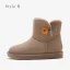 Mode Marrons Bottes De Neige 2020 Boutons Cuir Bottines Hiver Plate À Bout Rond Bottes Femme