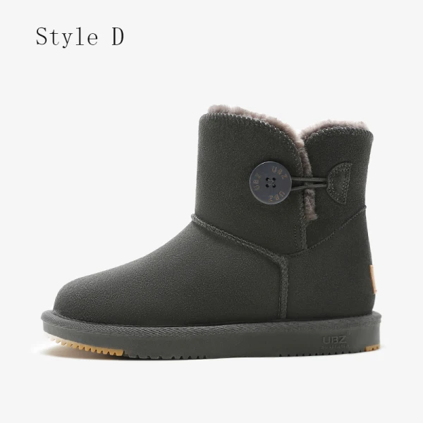 Mode Marrons Bottes De Neige 2020 Boutons Cuir Bottines Hiver Plate À Bout Rond Bottes Femme