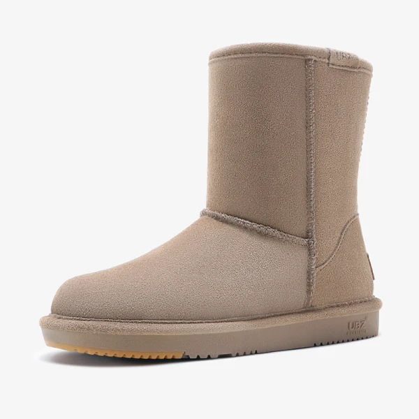 Enkla Kaki Snow Boots 2020 Vattentäta Läder Mitten Kalv Vinter Platt Stövlar Dam